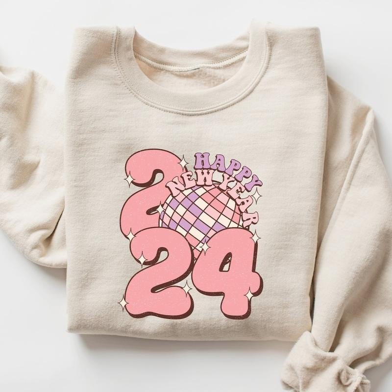 Happy New Year 2024 Sweatshirt - Retro Christmas Sweatshirt For Women T-Shirts, Hoodie | RetroVerseTees.com