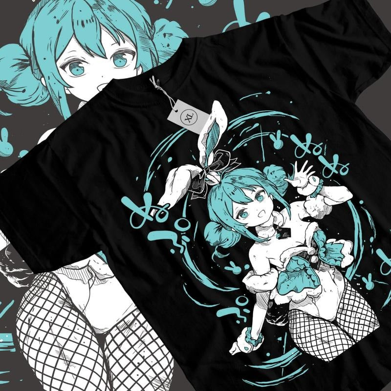 Hatsune Miku Bunny Girl T-shirt & Sweatshirt, Kawaii Vocaloid Project Diva Graphic Tee, Vintage Oversized Unisex...