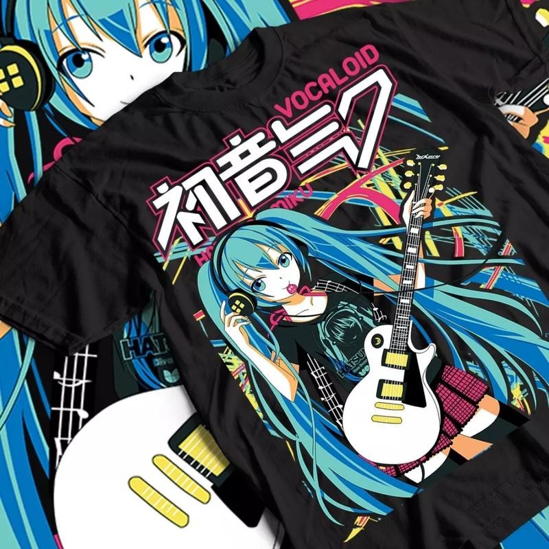 Hatsune Miku Guitar Anime T-shirt & Sweatshirt, Kawaii Vocaloid Diva Graphic Tee, Vintage Oversized Unisex Streetwear,...