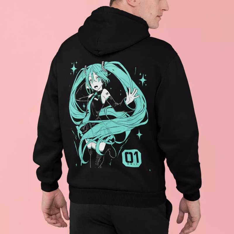 Hatsune Miku Vocaloid Anime Hoodie, Musical Artist T-shirt, Waifu Girl Graphic Tee, Vintage Oversized Unisex Streetwear,...