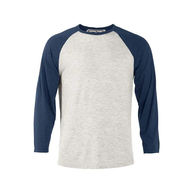 Heather Raglan T-Shirt - Oatmeal & Navy Hoodie, Sweatshirt | RetroVerseTees.com