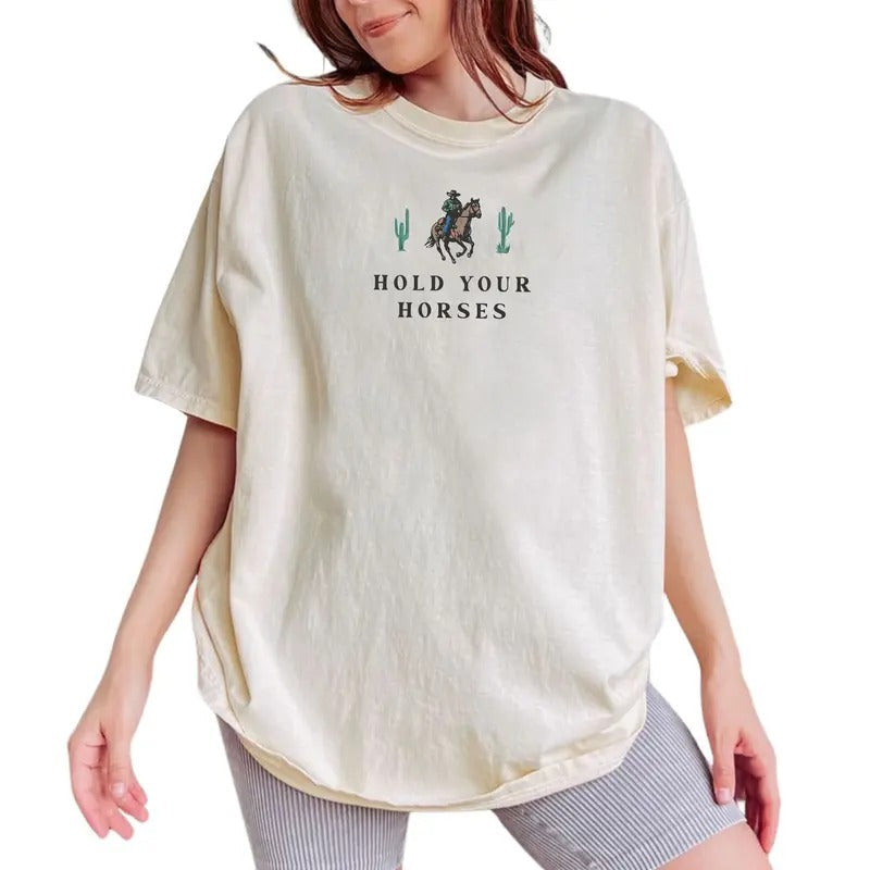 Hold Your Horses Vintage Graphic Tee, Retro Cowboy Shirt, Vintage Western Shirt, Rodeo Shirt, Western Cowgirl Tee,...