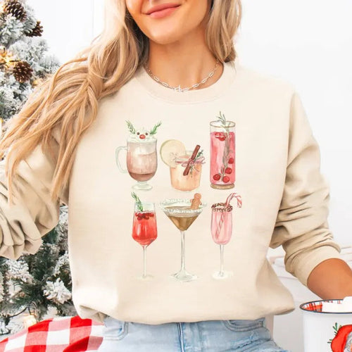 'Holiday Drinks' Crewneck Sweatshirt T-Shirts, Hoodie | RetroVerseTees.com
