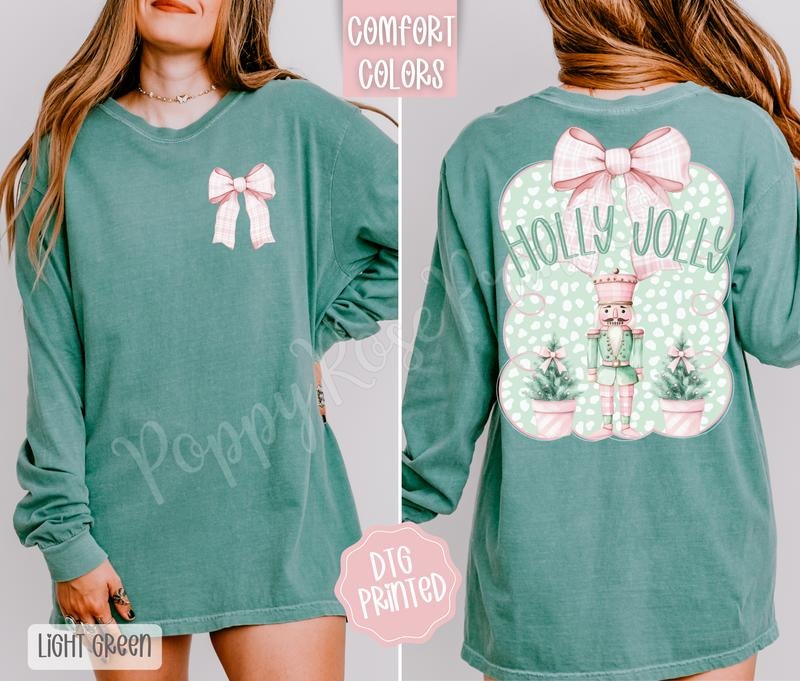 Holly Jolly Nutcracker Comfort Colors Long Sleeve T-Shirt, Cute Women's Holiday Tee Hoodie, Sweatshirt | RetroVerseTees.com