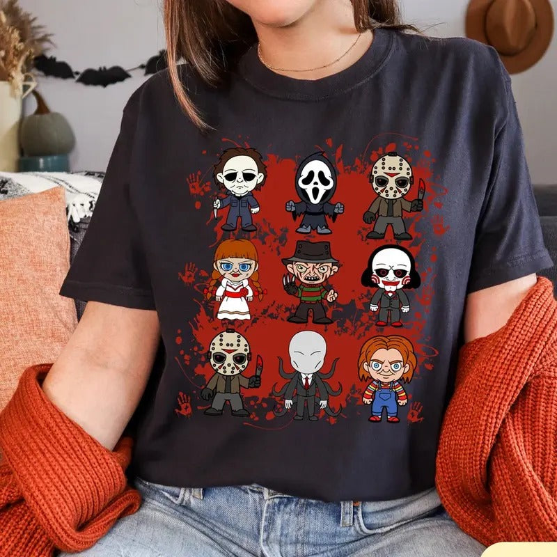 Horror Characters Friends Scary Halloween Night T-shirt Full colors Full sizes for men and women Top Womenswear Hoodie,...