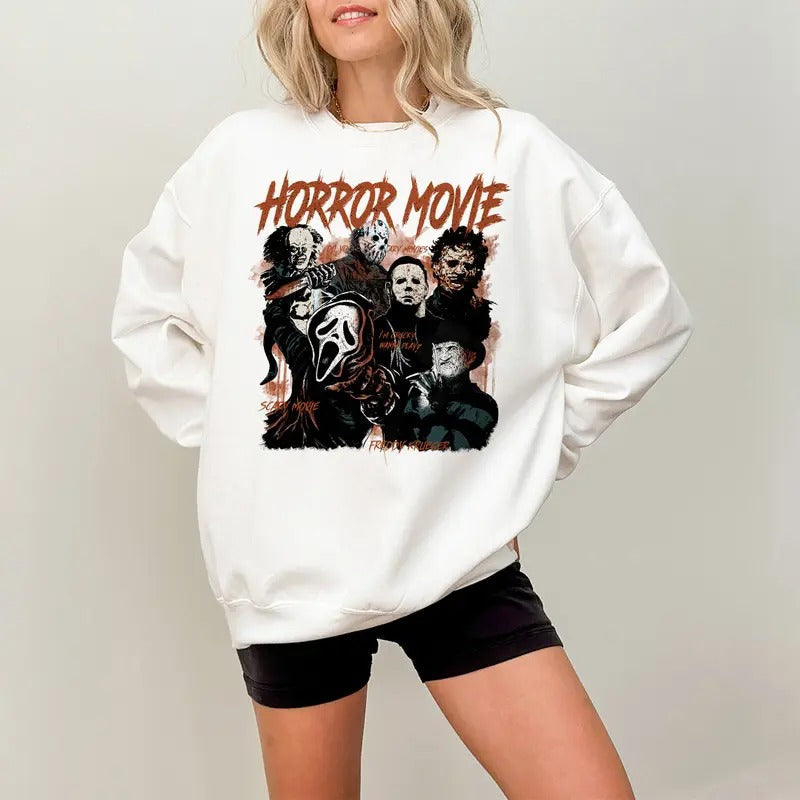 Horror Movie Halloween Vintage Sweatshirt, Retro 90s Horror Movies Shirt, Michael Myers Tee Shirt, Ghostface Sweatshirt,...