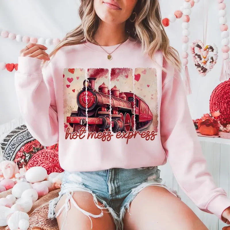 Hot mess express Sweatshirt, Funny Valentines Sweatshirt, Valentines Day Sweatshirt, Retro Valentines Sweatshirts,...