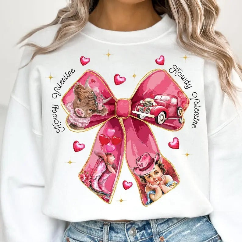 Howdy Valentine Coquette Sweatshirt, Western Valentine Sweatshirt, Cupid Valentines Sweatshirt, Retro Valentine Cupid,...