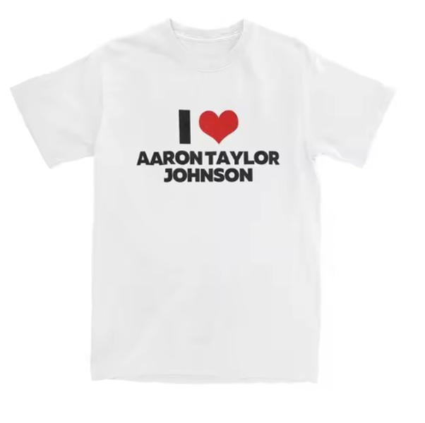 I Love Aaron Taylor Johnson T-Shirt for Men Novelty 100% Cotton Tee Shirt Crew Neck Short Sleeve T Shirts Graphic Printed...