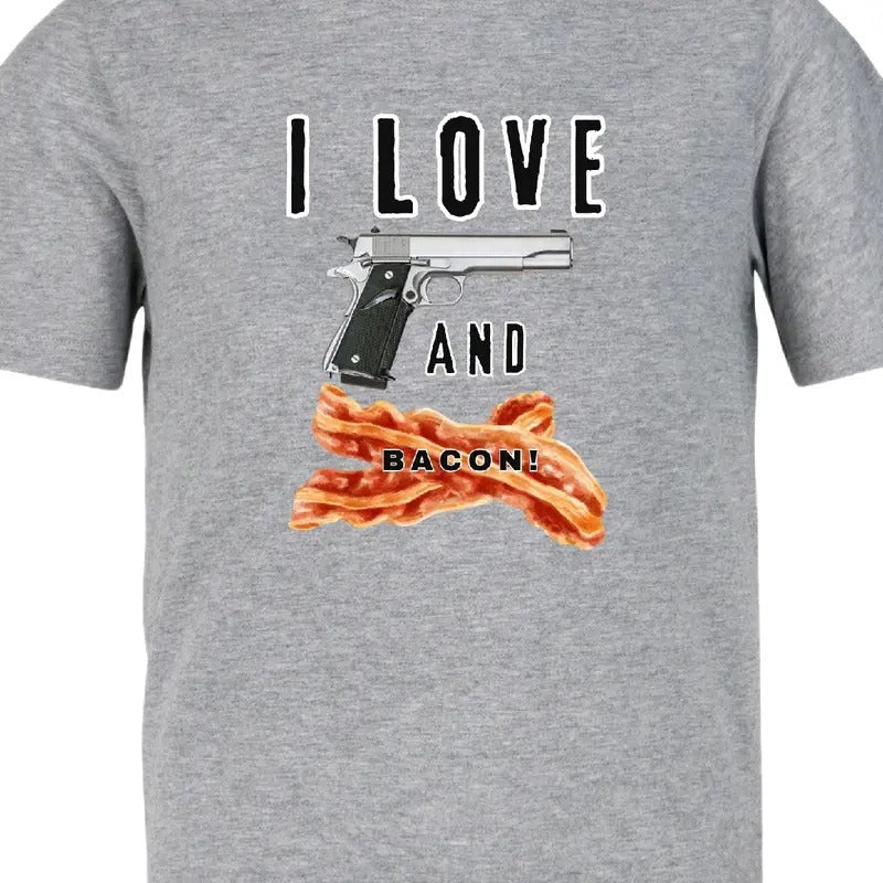 I Love guns and bacon. T-shirt Menswear Crewneck Casual men funny t shirt Hoodie, Sweatshirt | RetroVerseTees.com