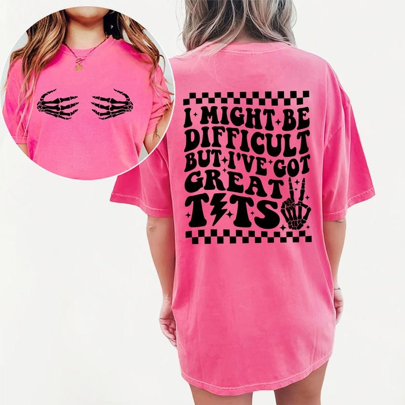 I Might Be Difficult Shirt, Funny Shirt For Women, Retro Groovy Graphic T-shirt, Casual Basic Tops For Lady, Cotton...