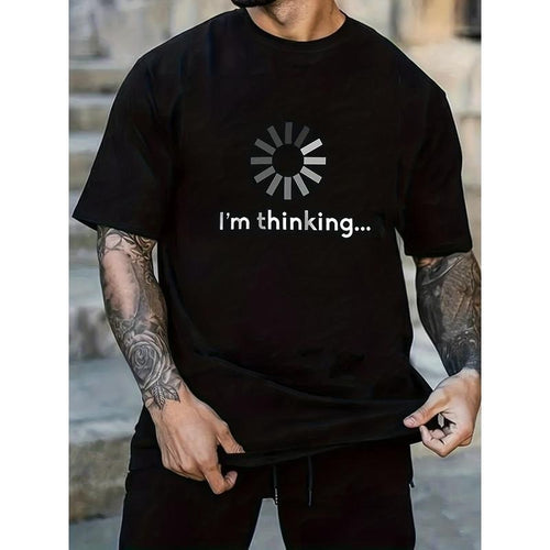 "I'm Thinking" Pattern Print Men's Comfy Chic T-shirt, Graphic Tee Men's Summer Outdoor Clothes, Men's Clothing, Tops For...
