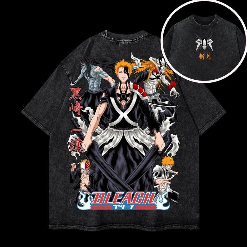 Ichigo's Forms, Heavy Oversized Acid-Washed Unisex Anime T-Shirt, Streetwear & Gym Style, 250 GSM, Bleach, Made to Last,...