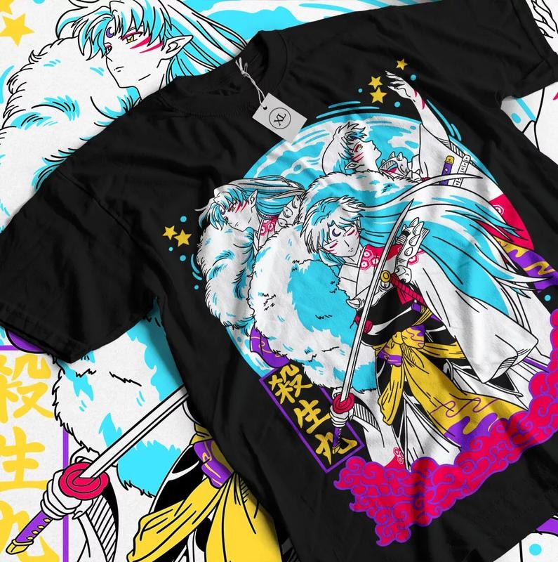 Inuyasha Anime T-shirt & Sweatshirt, Sesshomaru Moonlight Graphic Tee, Vintage Oversized Unisex Streetwear, Manga Gift...