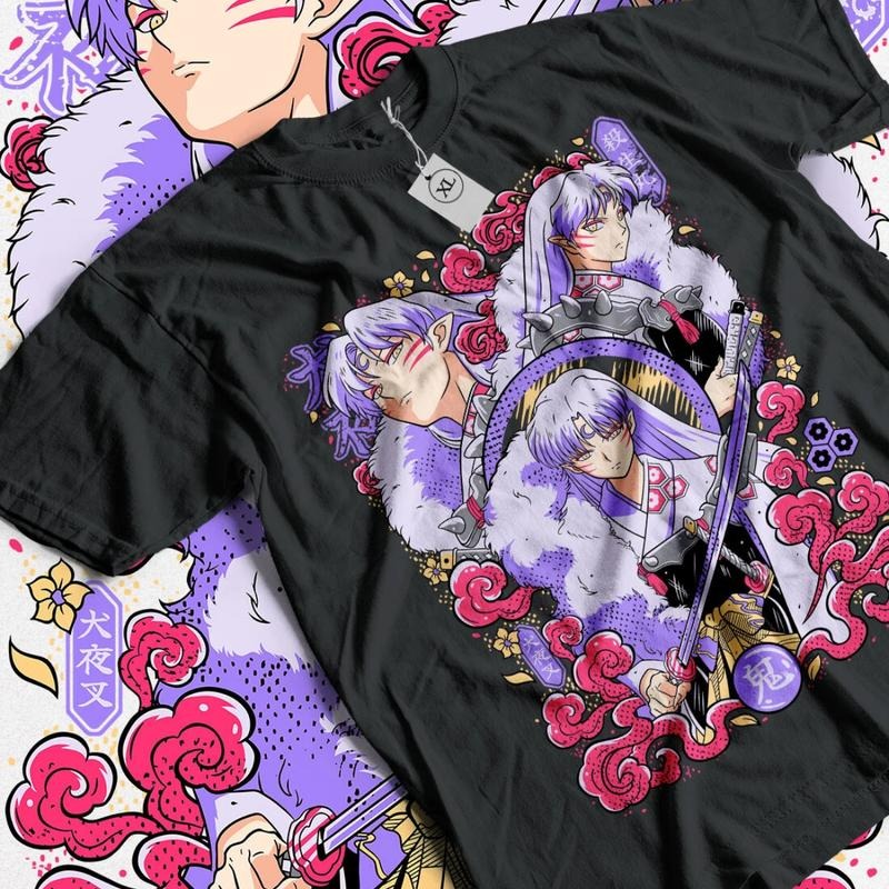 Inuyasha Anime T-shirt & Sweatshirt, Sesshomaru Purple Art Graphic Tee, Vintage Oversized Unisex Streetwear, Manga Gift...