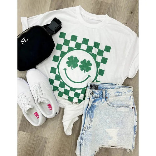 'Irish Eyes are Smiling' Shamrock Check T-Shirt, St Patrick's Day Hoodie, Sweatshirt | RetroVerseTees.com
