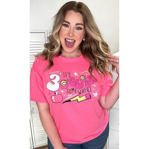 It's 3 O'clock Somewhere Safety Pink Graphic T-Shirt Hoodie, Sweatshirt | RetroVerseTees.com