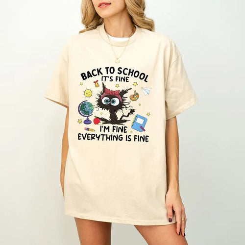 It's Fine I'm Fine Everything Is Fine Black Cat Teacher Shirt, Funny Kindergarten Teacher Shirt, Funny Teacher Gifts...