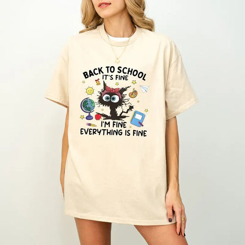 It's Fine I'm Fine Everything Is Fine Black Cat Teacher Shirt, Funny Kindergarten Teacher Shirt, Funny Teacher Gifts...