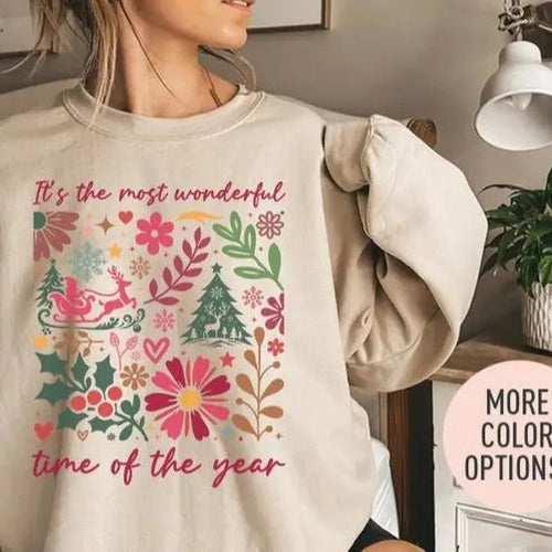 It's The Most Wonderful Time of the Year Crewneck Sweatshirt,hoodie, Boho Floral Christmas Sweatshirt, Holiday Season...
