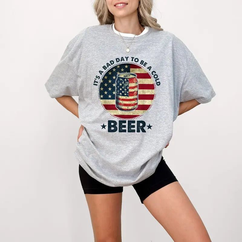 It's a Bad Day to Be a Cold Beer America Flag T-Shirt, Vintage US Flag 4th of July T-Shirt, Independence Day T-Shirt...