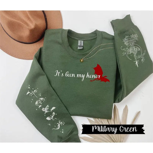 It's been my honor sweatshirt, Fourth wing sweatshirt, Wing Leader, Basgiath War Shirt, Onyx Storm, Iron Flame, Dragons...