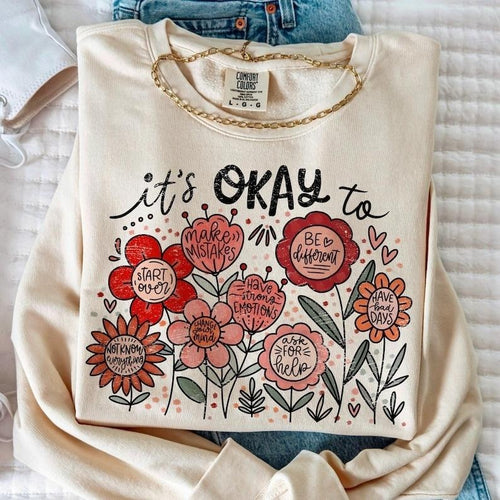 It's okay to boho floral, flowers, motivational, inspirational, kindness, t shirt, mental health, affirmations vintage...