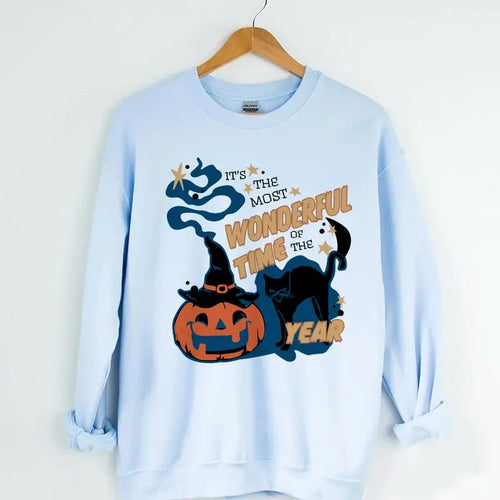 It's the Most Wonderful Time of the Year Sweatshirt, Vintage Black Cat Halloween Sweatshirt, Retro Halloween Pumpkin...