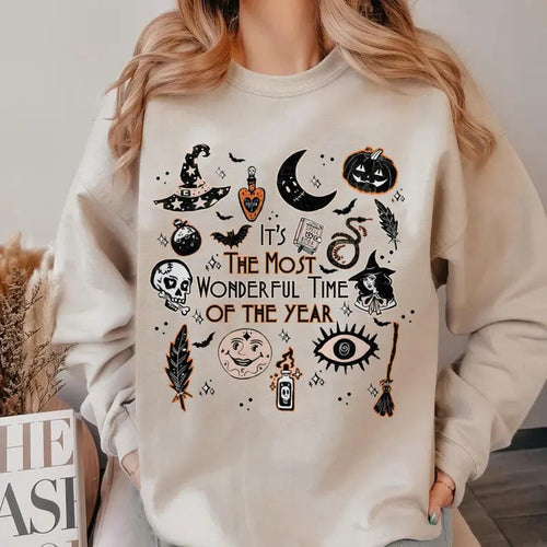 It's the Most Wonderful Time of the Year Sweatshirt, Vintage Black Cat Halloween Sweatshirt, Retro Halloween Pumpkin...