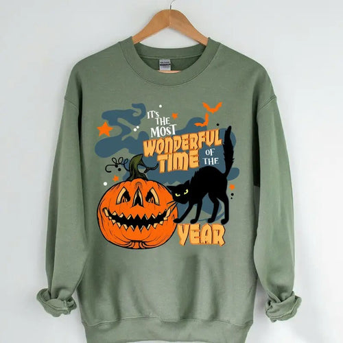 It's the Most Wonderful Time of the Year Sweatshirt, Vintage Black Cat Halloween Sweatshirt, Retro Halloween Pumpkin...