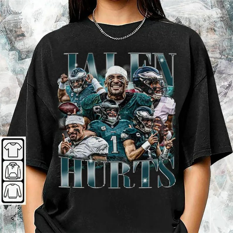 Jal3n Hurts T-shirt, Football American Graphic Vintage, Football 90s Bootleg T-shirt, Streetwear Crewneck For Men Women...