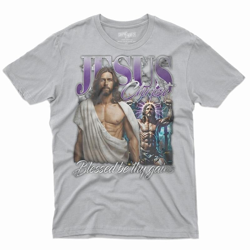 Jesus Blessed Be Thy Gains Portrait T-Shirt DRG, Graphic Men Tees Hoodie, Sweatshirt | RetroVerseTees.com