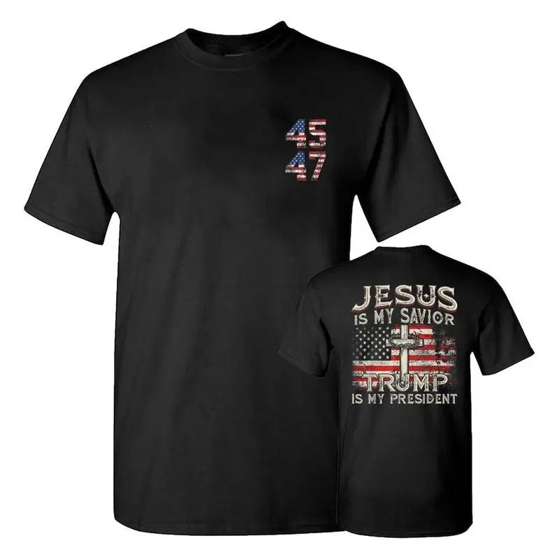 Jesus Is My Savior Trump Is My President American Flag T-Shirt, Trumm 2024 Shirt, Trum Won 2024 Shirt, Gift For Trum...
