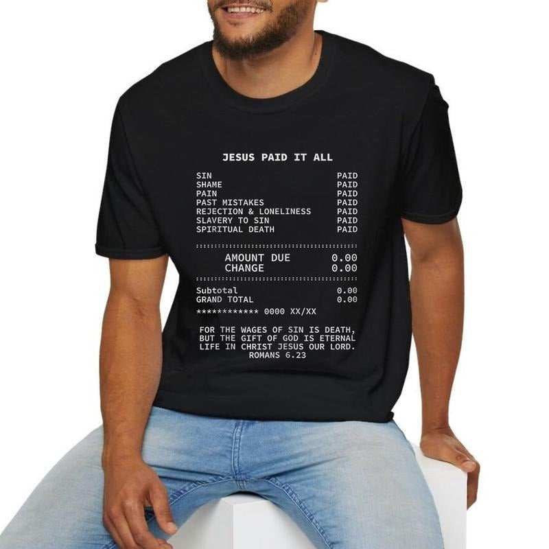 Jesus Paid It All Christian Tee Casual Style Crew Neck Short Sleeve T-Shirt Tops Trendy for Unisex, Perfect Gift Hoodie,...