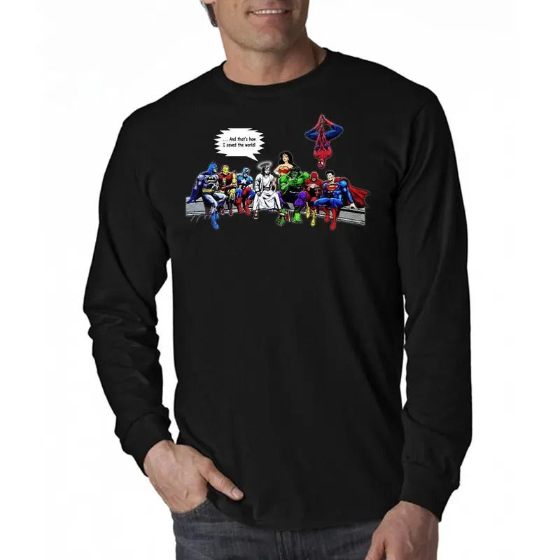 Jesus Superheroes And That's How I Saved The World Men's Long Sleeve T-Shirt Hoodie, Sweatshirt | RetroVerseTees.com