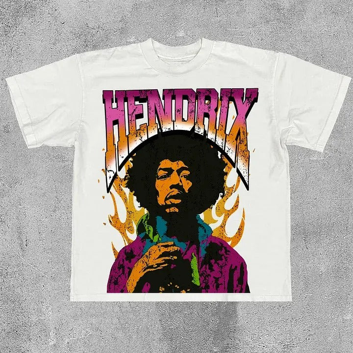 Jimi Hendrix Print Cotton T-Shirt Hoodie, Sweatshirt | RetroVerseTees.com