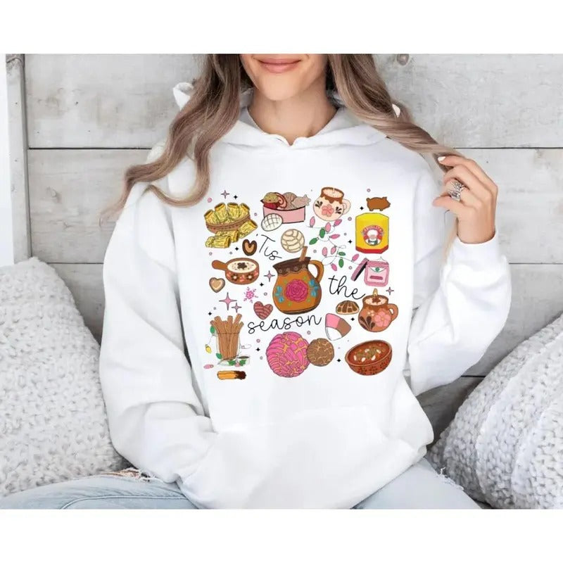 Joyful Christmas Sweatshirt, Cozy Mexican Hoodie, Fun Calories Don't Count Tee, Pink Spanish Holiday Pullover, Perfect...