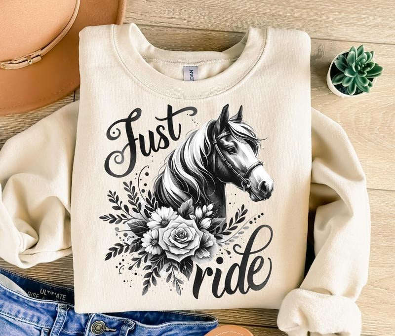 Just Ride Png Horse Png Flowers Png Just Ride Sublimation Trendy Png Horse Sublimation Vintage Png T-shirt Design...