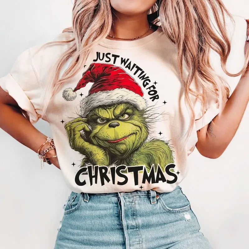 Just Waiting For Christmas Shirt, Gift For Christmas Holiday Tshirt, Grinchmas, Seasons Greetings, Vintage Shirt - Unisex...