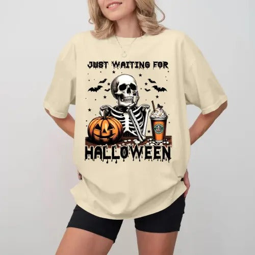 Just waiting Halloween T-shirt, Skeleton Vintage Halloween Retro skeleton T-shirt, Gift For Fan, Gift For Her, Gift For...