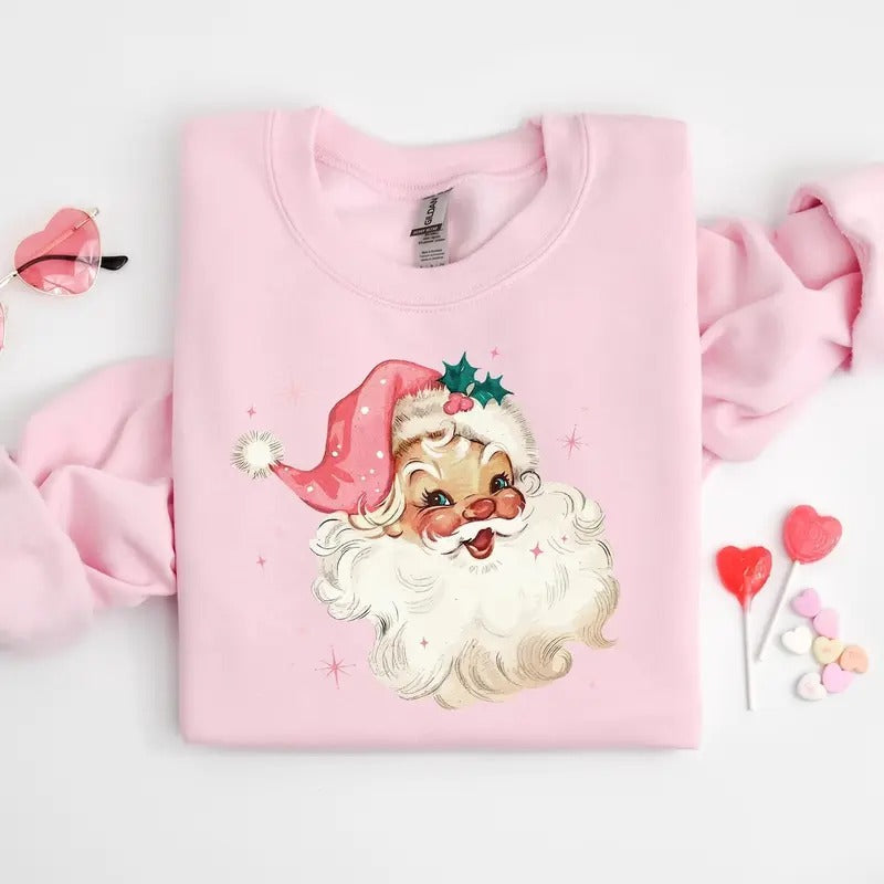 Limited Pink Santa Retro Christmas Sweatshirt, Pink Christmas Santa Claus Sweater for men and women not Comfort Colors...