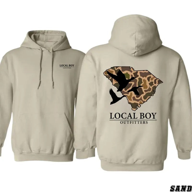 Local Boy Outfitters Camo Hoodie - Bold Camouflage and Flying Birds Design for Outdoor Enthusiasts 2 Sided Graphic Unisex...