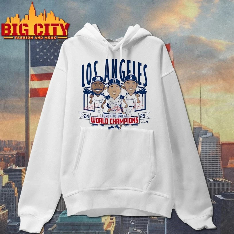 Los Angeles baseball Back to back World Champs 2025 caricatures signature shirt