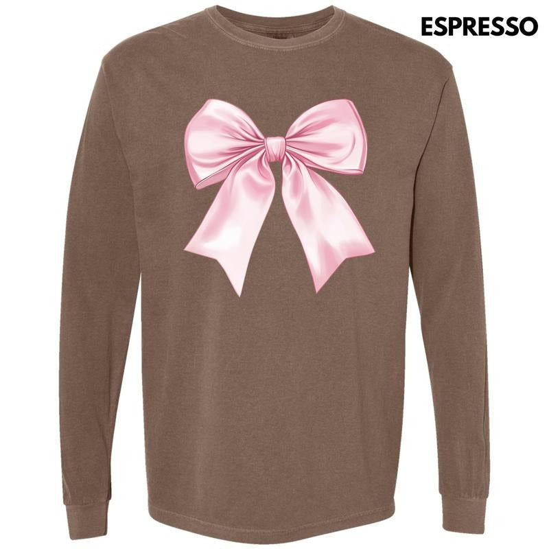 Lovable Pink Bow Long Sleeve Comfort Colors T-Shirt 'NLB' Hoodie, Sweatshirt | RetroVerseTees.com