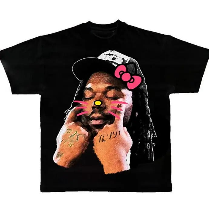 Lucki Black Face Tee Kitty T-Shirt - Cotton Fabric - Men's Streetwear Top Hoodie, Sweatshirt | RetroVerseTees.com