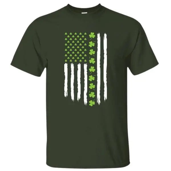 Lucky Clovers USA Flag Irish St Patrick's Day Graphic Printed Unisex Classic Cotton T-shirt, Patrick's Day Shirt, Gift...