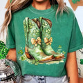 Lucky Girl T-Shirt, St Patrick's Day Cowboy Boots T-Shirt, Green Shamrock Bow T-Shirt, Western Irish , Lucky St Patrick's...