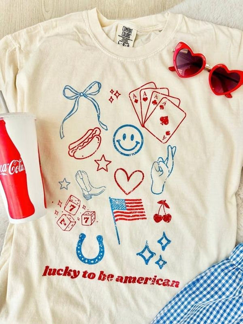'Lucky To Be American' T-Shirt Hoodie, Sweatshirt | RetroVerseTees.com
