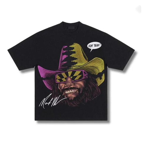 "Macho Man" Big Face Art Graphic Tee - Vintage Bootleg Casual Classic Menswear Shorts T-Shirt Top Hoodie, Sweatshirt