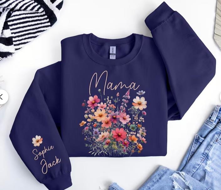 Mama Floral Coquette Sweatshirt, Floral Design, Boho Style, Unisex Fit, Loose Fit, 50% Cotton & 50% Polyester, Boho Mama Tee